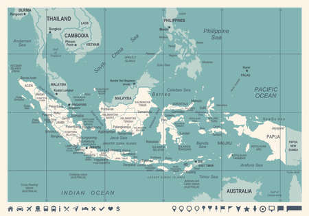 Indonesia Map - Vintage Detailed Vector Illustrationのイラスト素材