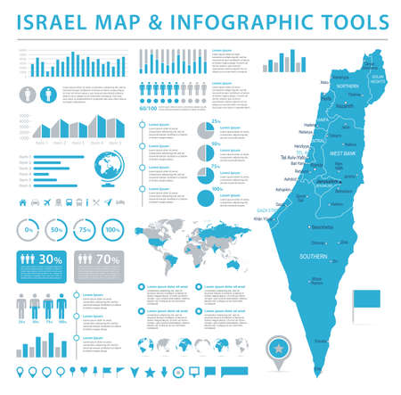 Israel Map - Detailed Info Graphic Vector Illustrationのイラスト素材