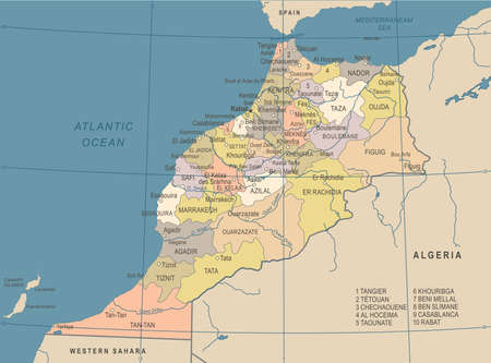 Morocco Map - Vintage Detailed Vector Illustrationのイラスト素材