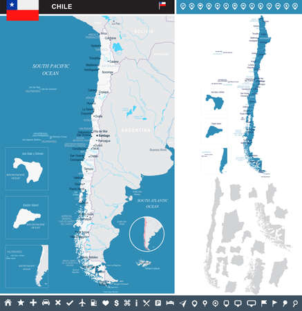 Chile map and flag - High Detailed Vector Illustrationのイラスト素材