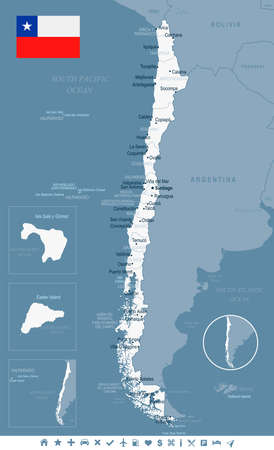 Chile map and flag - High Detailed Vector Illustrationのイラスト素材