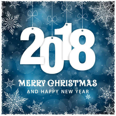 Christmas and New Year 2018 - Snowfall Vector Dark Blue Backgroundのイラスト素材