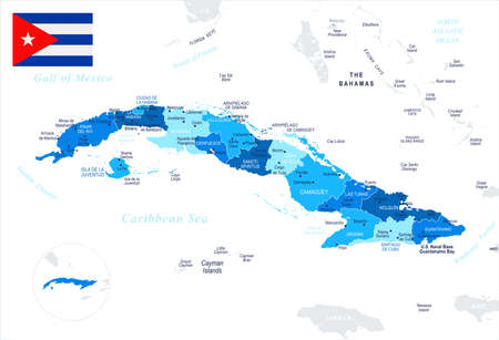 Cuba map and flag - High Detailed Vector Illustrationのイラスト素材