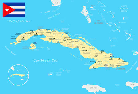 Cuba map and flag - High Detailed Vector Illustrationのイラスト素材