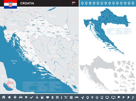 Croatia map and flag - High Detailed Vector Illustrationのイラスト素材