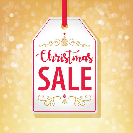 Christmas Sale Tag Label on Golden Background - Vector illustrationのイラスト素材