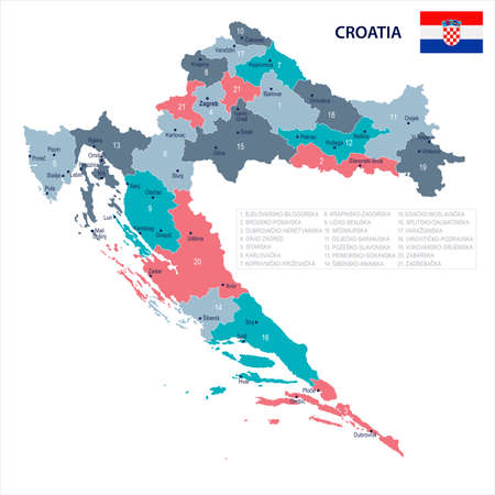 Croatia map and flag - High Detailed Vector Illustrationのイラスト素材