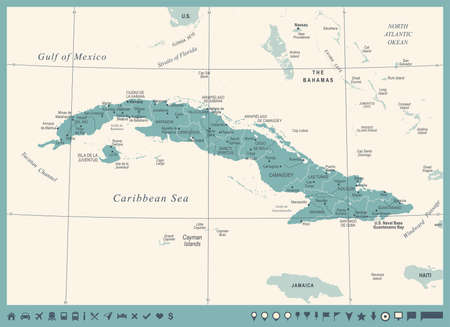 Cuba Map -Vintage High Detailed Vector Illustrationのイラスト素材