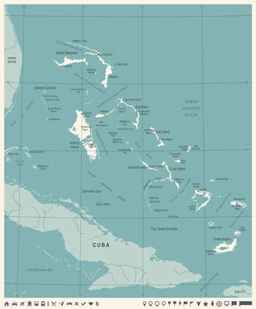 The Bahamas Map -Vintage High Detailed Vector Illustrationのイラスト素材