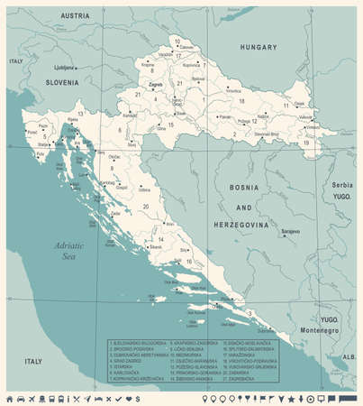 Croatia Map -Vintage High Detailed Vector Illustrationのイラスト素材