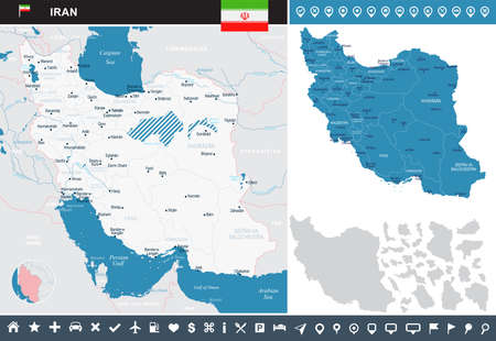 Iran map and flag - High Detailed Vector Illustrationのイラスト素材