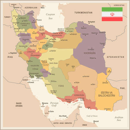 Iran - vintage map and flag - High Detailed Vector Illustrationのイラスト素材
