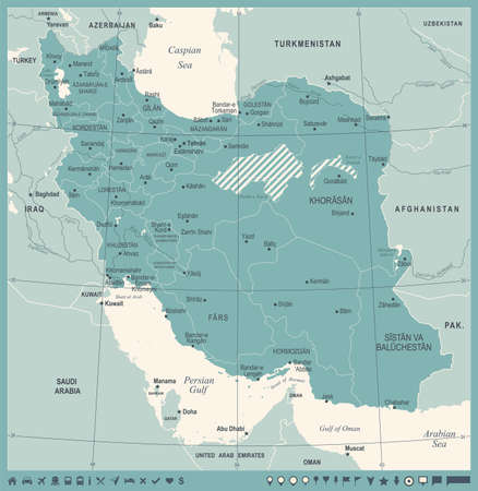 Iran Map - Vintage High Detailed Vector Illustrationのイラスト素材