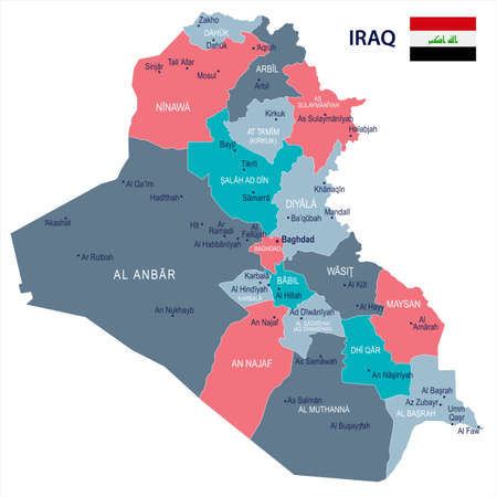 Iraq map and flag - High Detailed Vector Illustrationのイラスト素材