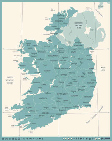 Ireland Map -Vintage High Detailed Vector Illustrationのイラスト素材