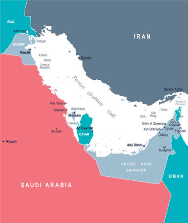 Persian Gulf map. Detailed vector illustrationのイラスト素材
