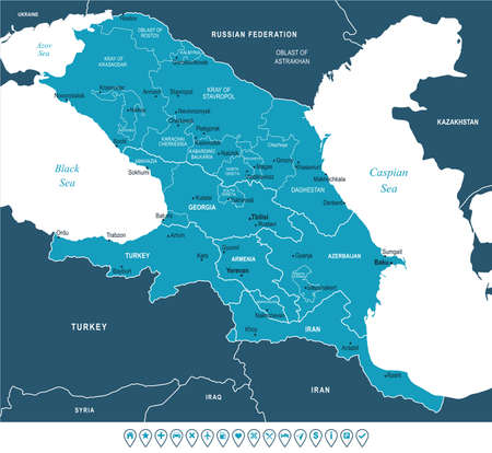 Caucasus Region Map - Detailed Vector Illustrationのイラスト素材