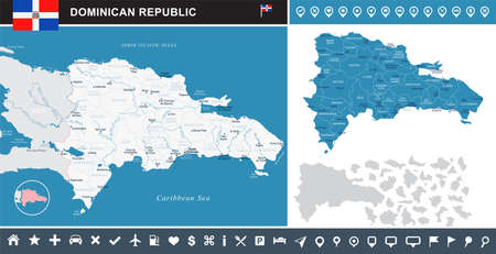 Dominican Republic map and flag - High Detailed Vector Illustrationのイラスト素材