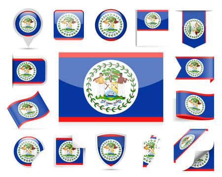 Belize flag set vector Illustration. Isolated on white background.のイラスト素材