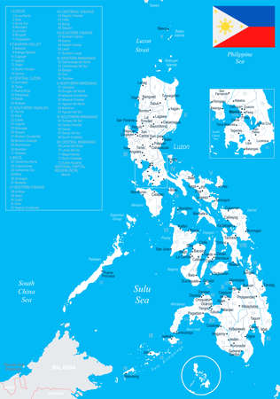 Philippines map and flag in High Detailed Vector Illustration.のイラスト素材