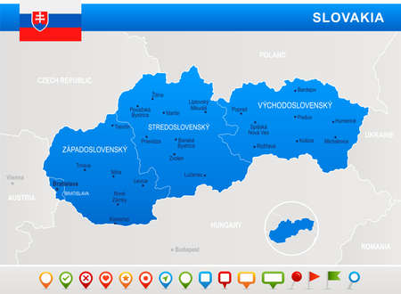 Slovakia map and flag - highly detailed vector illustrationのイラスト素材