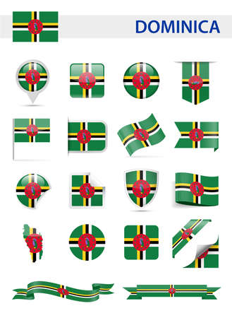 Dominica flag set - vector illustration on white background.のイラスト素材