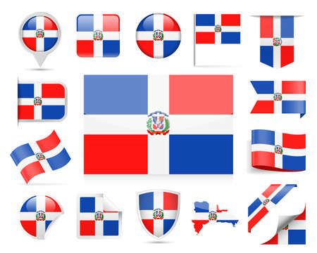 Dominican Republic Flag Set  Vector Illustration.のイラスト素材