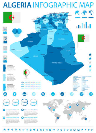 Algeria infographic map and flag High Detailed Vector Illustrationのイラスト素材