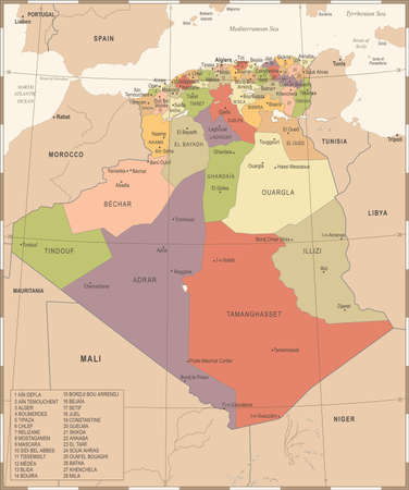 Algeria Map - Vintage High Detailed Vector Illustrationのイラスト素材