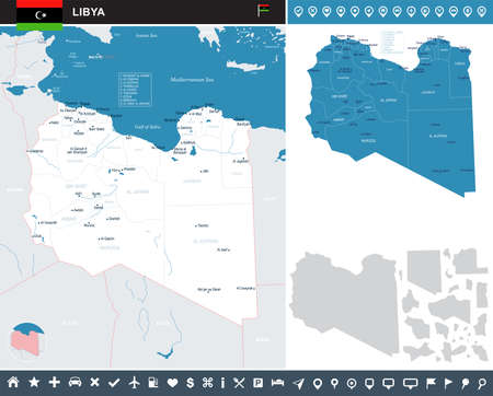 Libya map and flag - High Detailed Vector Illustrationのイラスト素材