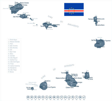 Cape Verde map and flag - high detailed vector illustration.のイラスト素材