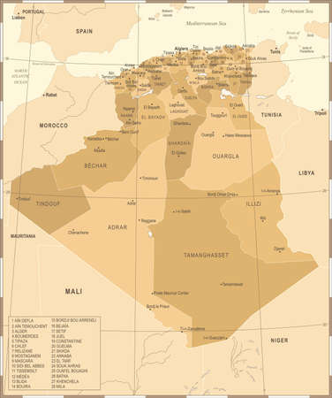 Algeria map - vintage high detailed vector illustration.のイラスト素材