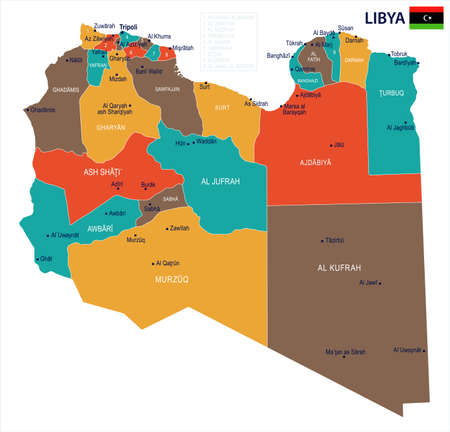 Libya map and flag - high detailed vector illustration.のイラスト素材