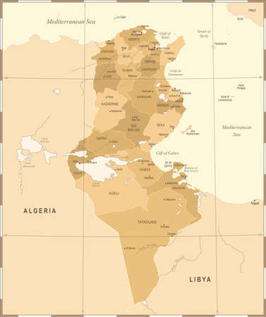 Tunisia map - vintage high detailed vector illustration.のイラスト素材