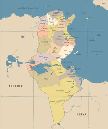 Tunisia map - vintage high detailed vector illustration.のイラスト素材