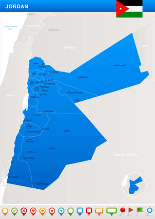 Jordan map and flag - highly detailed vector illustrationのイラスト素材