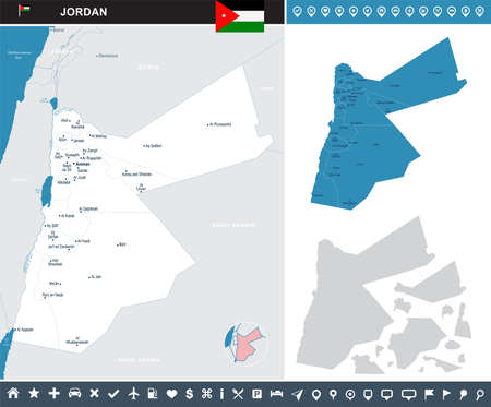 Jordan map and flag - High Detailed Vector Illustrationのイラスト素材