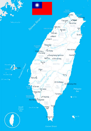 Taiwan, map and flag - High Detailed Vector Illustrationのイラスト素材