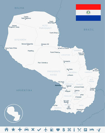 Paraguay map and flag - High Detailed Vector Illustration.のイラスト素材