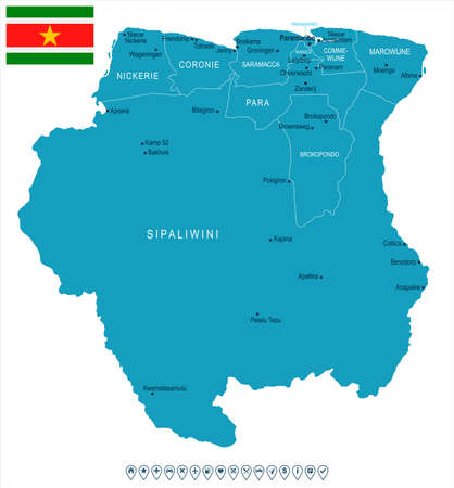 Suriname map and flag - High Detailed Vector Illustrationのイラスト素材