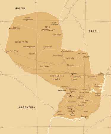 Paraguay Map - Vintage High Detailed Vector Illustrationのイラスト素材
