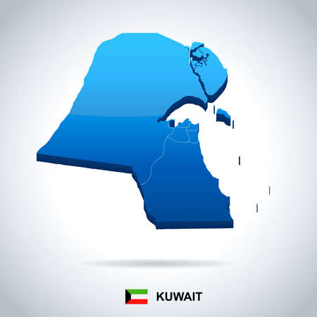 Kuwait map and flag high detailed vector illustration.のイラスト素材