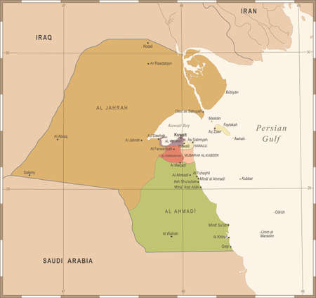 Kuwait Map - Vintage High Detailed Vector Illustrationのイラスト素材
