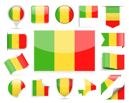 Mali flag set on white background- vector illustration.のイラスト素材