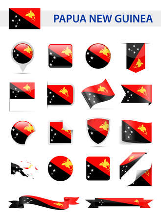 Papua New Guinea Flag Set - Vector Illustrationのイラスト素材