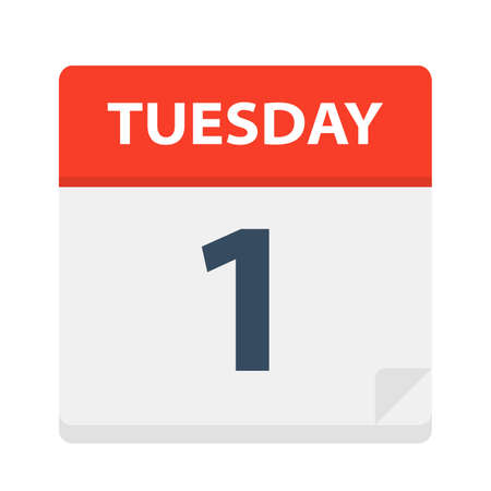 Tuesday 1 - Calendar Icon - Vector Illustrationのイラスト素材