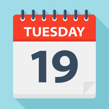 Tuesday 19 - Calendar Icon - Vector Illustrationのイラスト素材