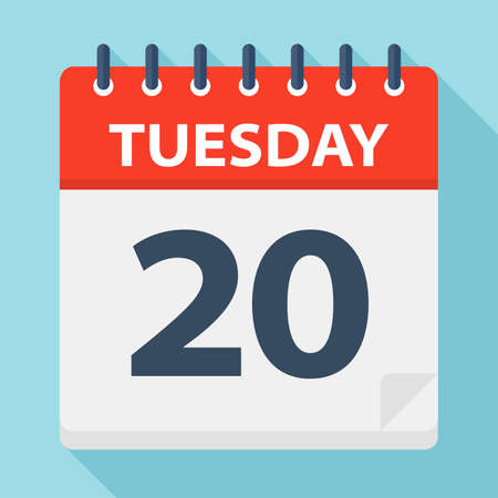 Tuesday 20 - Calendar Icon - Vector Illustrationのイラスト素材