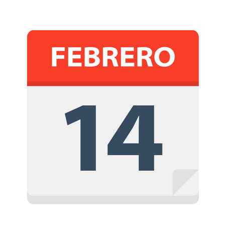 Febrero 14 - Calendar Icon - February 14 - Vector Illustrationのイラスト素材