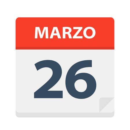 Marzo 26 - Calendar Icon - March 26 - Vector Illustrationのイラスト素材
